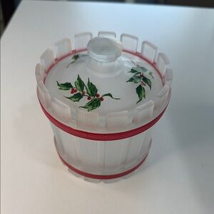 Westmoreland Glass Paneled Candy Dish or Marmalade Jar in Frosted Glass w/ Holy